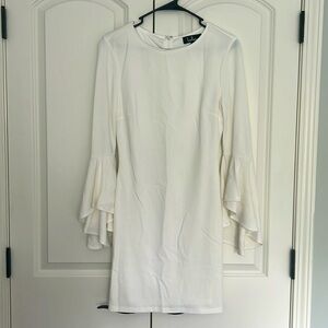 Lulu’s White bodycon dress with flowy sleeves!